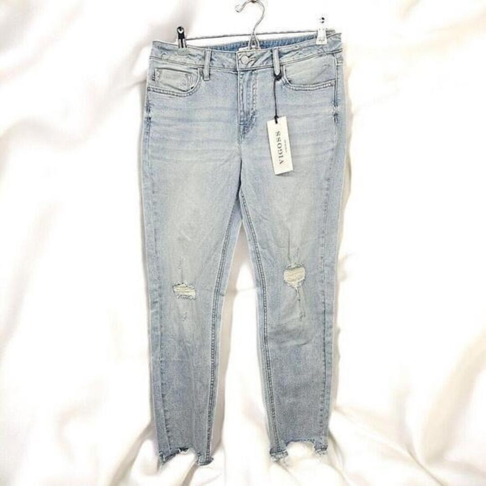 Vigoss Marley Women Light Wash Distressed Skinny Jeans Raw‎ Step Hem Size 30 NEW